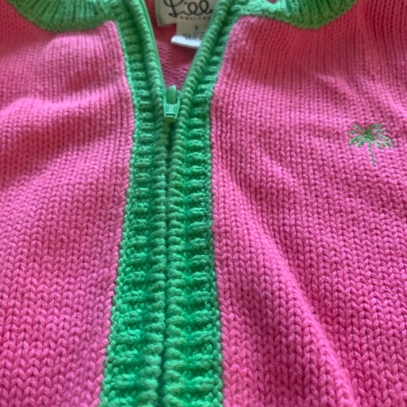 LILLY PULTIZER VINTAGE  Preppy Bright Pink & Green Zip Up Sweater - Size 7 - Picture 4 of 5